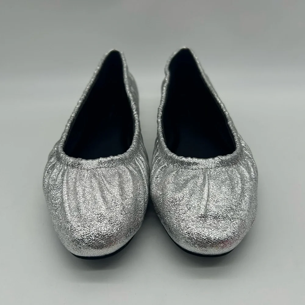 Rebecca Minkoff Ruched Silver Metallic Ballerina Flats Size 8.5 NEW With Box